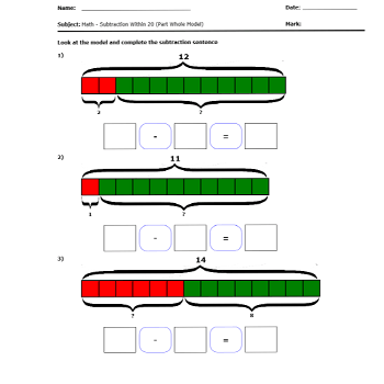 Subtraction Using Part Whole Model (Singapore math)