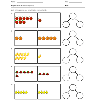 Number Bonds Till 10 (Using picture to form addition story)