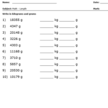 Weight (Write in grams)